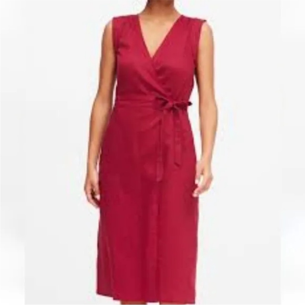 Banana Republic Red Linen Wrap Dress